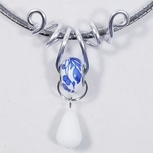 Aluminum Silver Spiral Pendant White Glass Bead